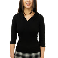 Black Collared V-Neck Top