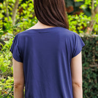 Plain Navy Cowl Neck Top