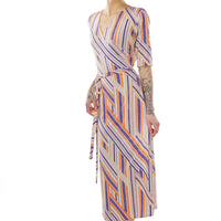 Lateral Lattice 3/4 Sleeve Ankle-Length Wrap Dress