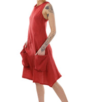 Red Linen Sleeveless Agnes Dress