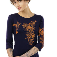 Passion Flower with New Hummingbird 3/4 Sleeve Top