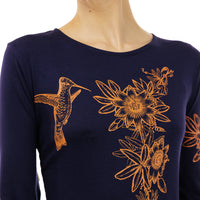Passion Flower with New Hummingbird 3/4 Sleeve Top