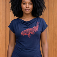 Koi Fish Navy Cowl Tee