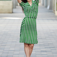 Geo Green Leaves Wrap Dress