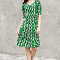 Green Geo Leaves Ziggy Dress