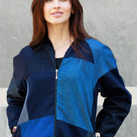 Denim Patchwork Bomber Jacket