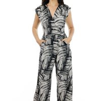 Black and Gray Brushes Veronica Lake Jumpsuit