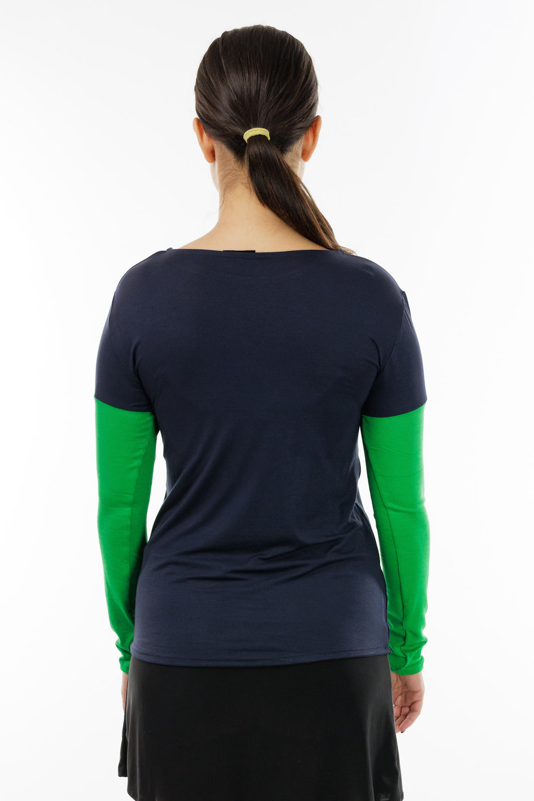 Long Sleeved Navy and Green Pine Top