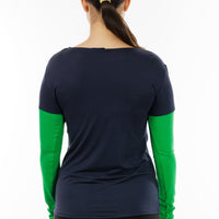 Long Sleeved Navy and Green Pine Top