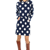 Navy Dot Hoodie Dress
