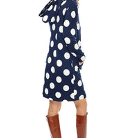 Navy Dot Hoodie Dress