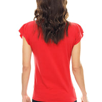 Red and White Gears in Motion Cowl Neck Top