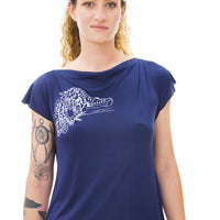 Navy Cheetah Cowl Neck Top