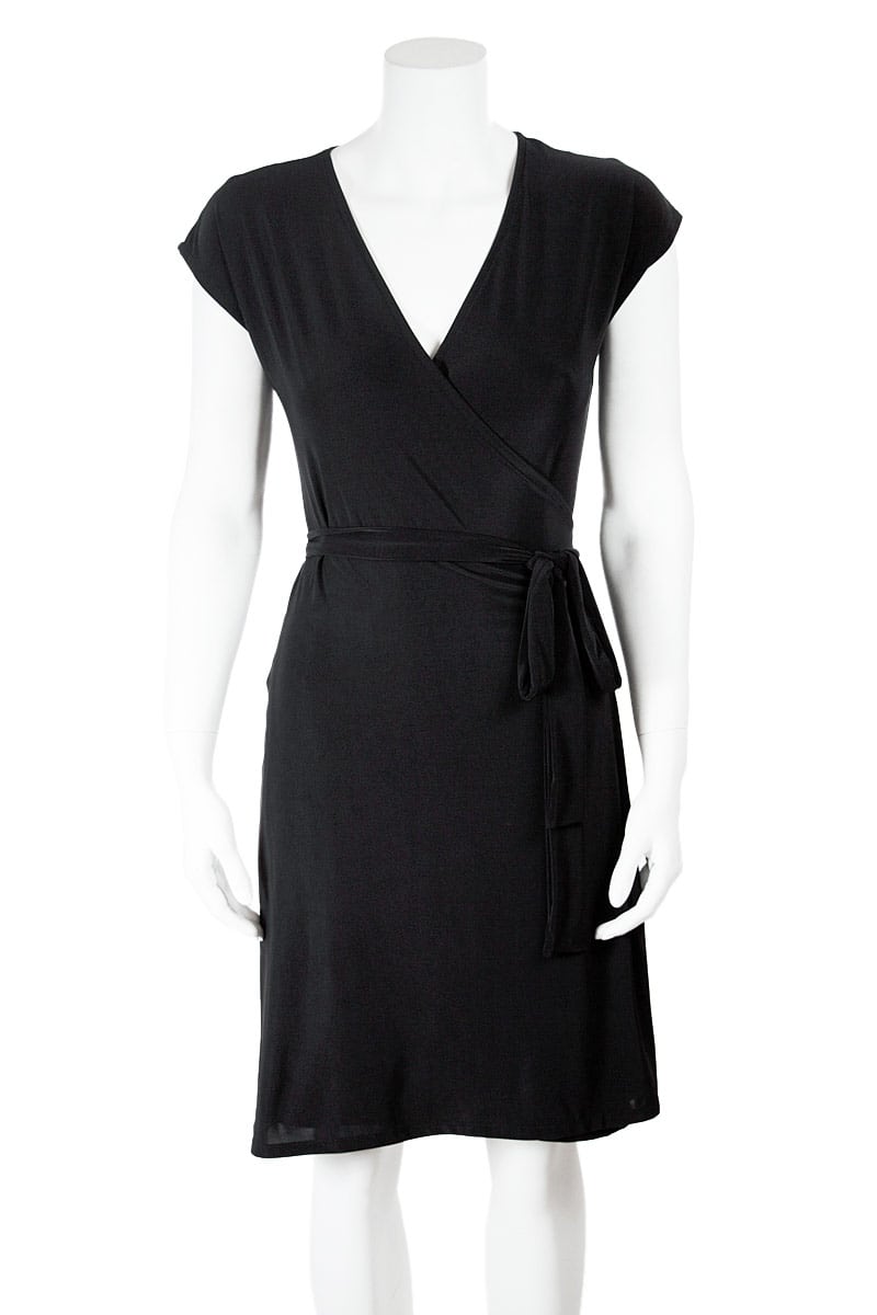Black Sleeveless Knee-Length Wrap Dress S (4 - 6) Black Sleeveless Knee-Length Wrap Dress S (4 - 6)