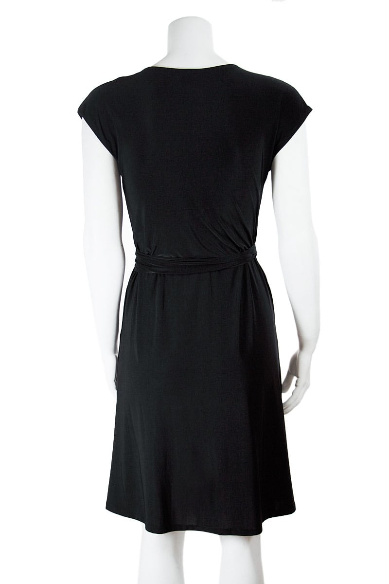 Black Sleeveless Knee-Length Wrap Dress S (4 - 6) Black Sleeveless Knee-Length Wrap Dress S (4 - 6)
