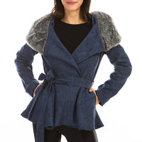 Denim and Faux Fur Trimmed Jacket