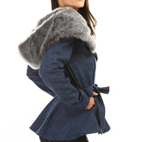 Denim and Faux Fur Trimmed Jacket