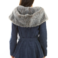 Denim and Faux Fur Trimmed Jacket