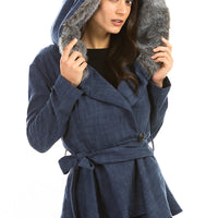 Denim and Faux Fur Trimmed Jacket