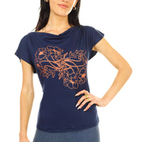 Navy Poppy Cowl T-Shirt