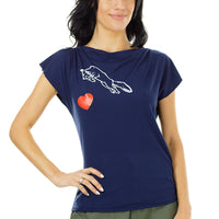 Navy Pouncing Love Fox Cowl Top