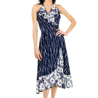 Navy Poppy Scarlet Halter Dress