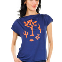 Navy Desert Scene Cowl Top