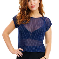 Sheer Navy Polka Dot Top