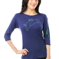Navy Hare 3/4 Sleeve Top