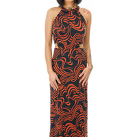 Racetrack Ribbon Cut-Out Halter Dress