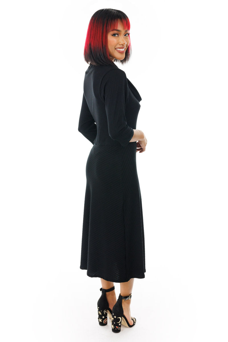 ribbed black turtleneck dress Eterne Long Sleeve Turtleneck Maxi Dress