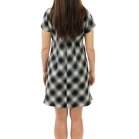 Black and White Plaid Collared Tunic Dress