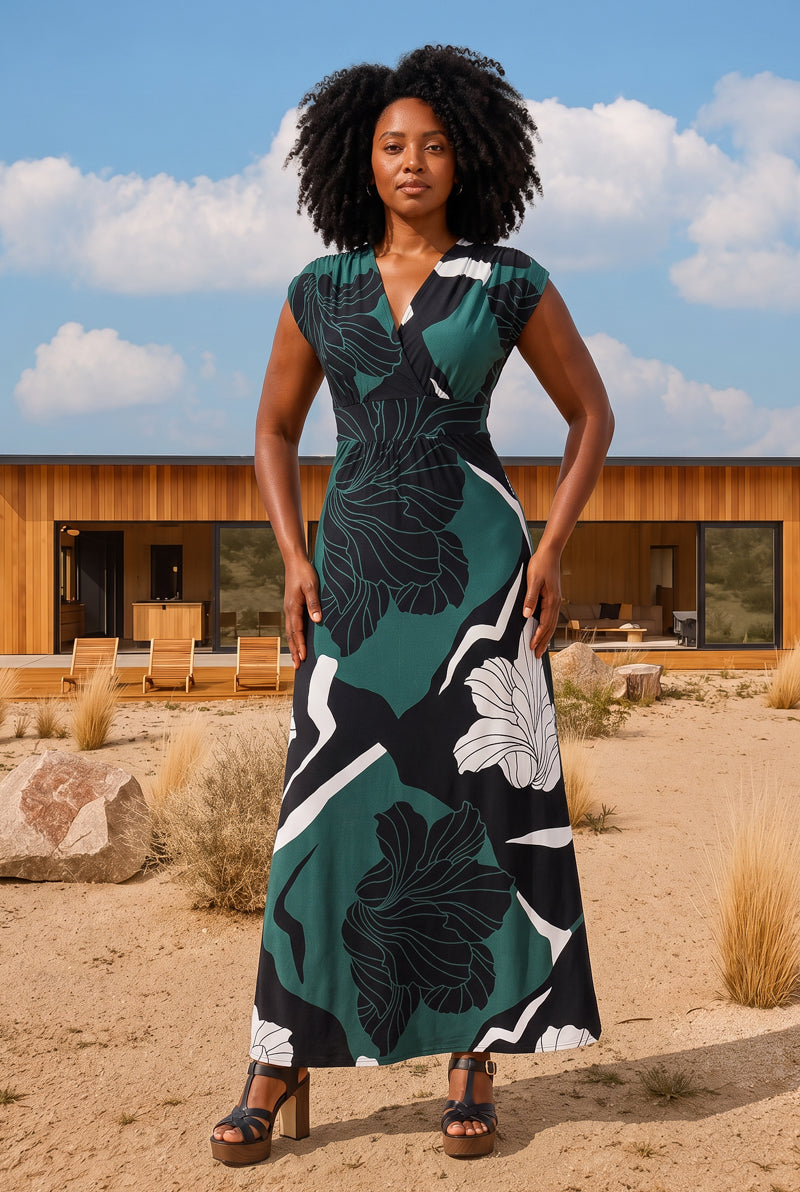 Dynamic Floral Long Veronica Lake Dress