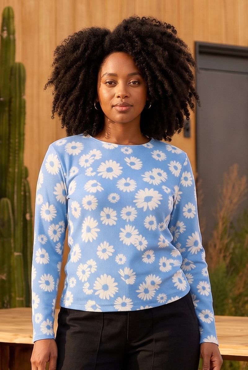 Blue Sunflower Waffle Top