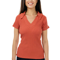 Rust Collared V-neck Top