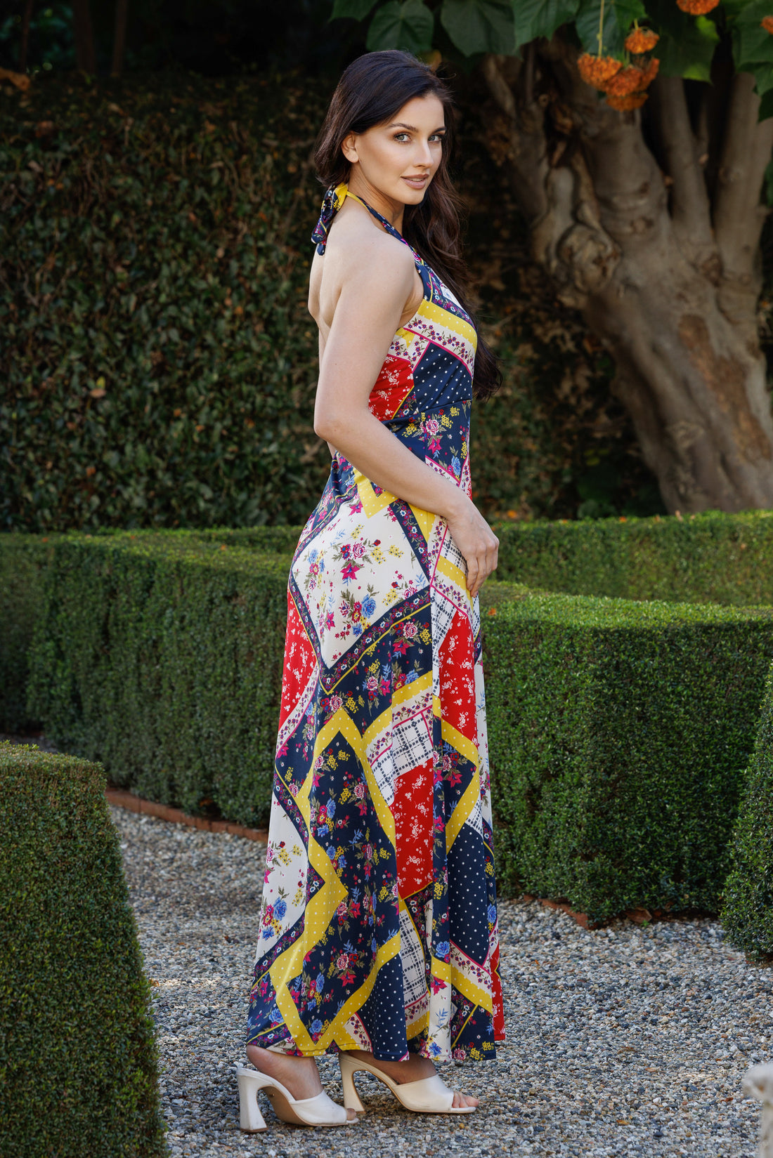 Summer Picnic High Neck Halter Dress