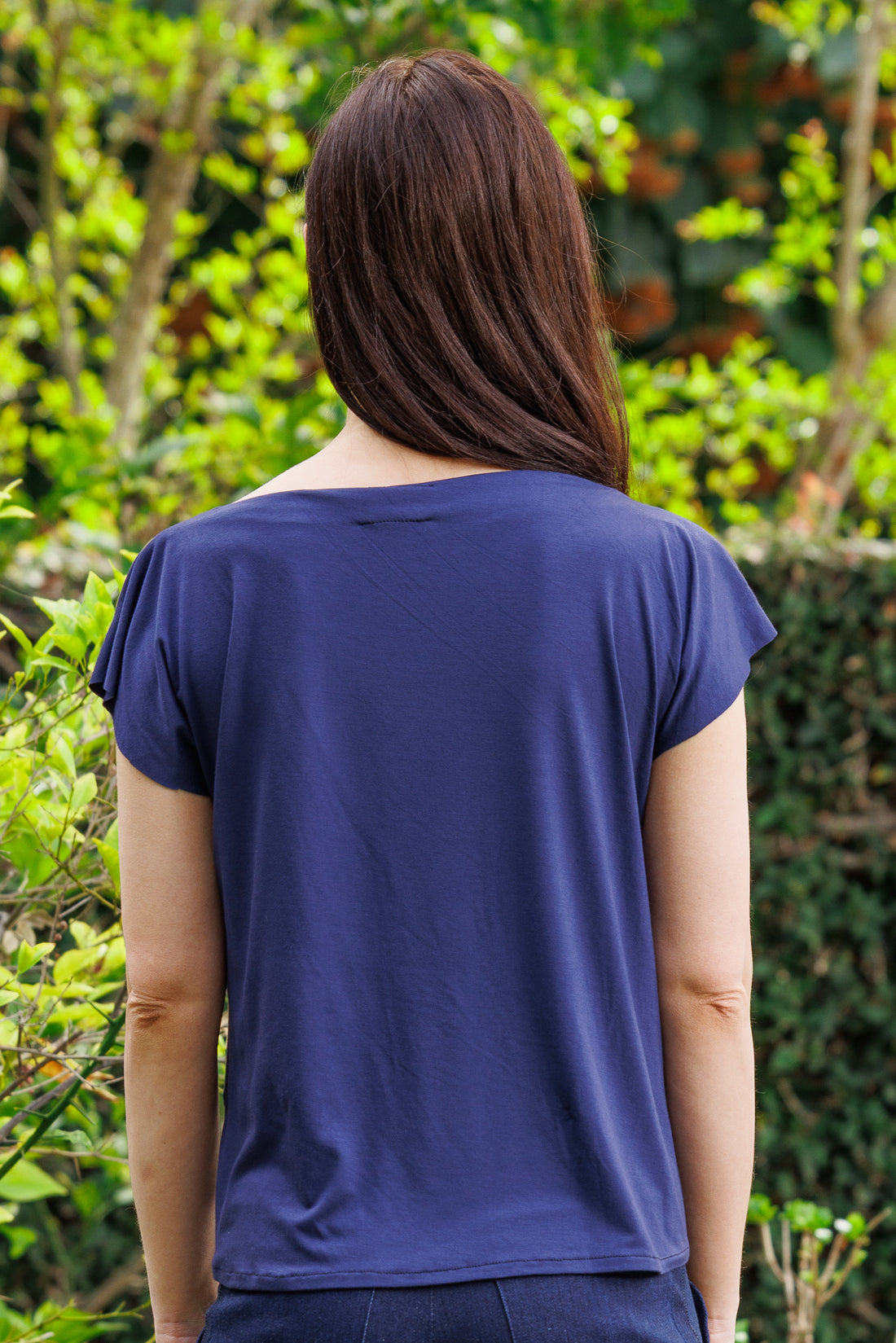 Plain Navy Cowl Neck Top