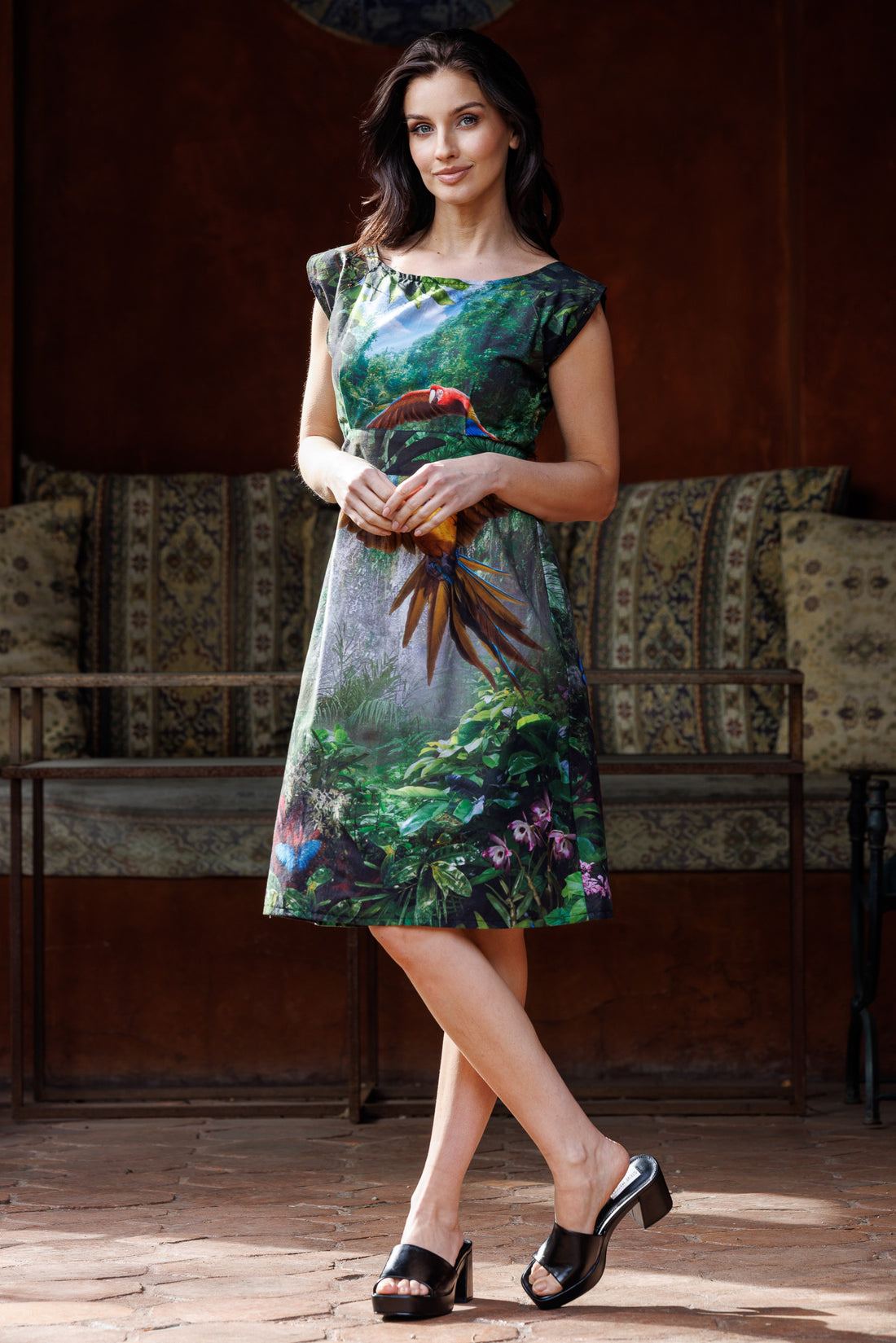 Tropical  Paradise Belted  Blouse Dress