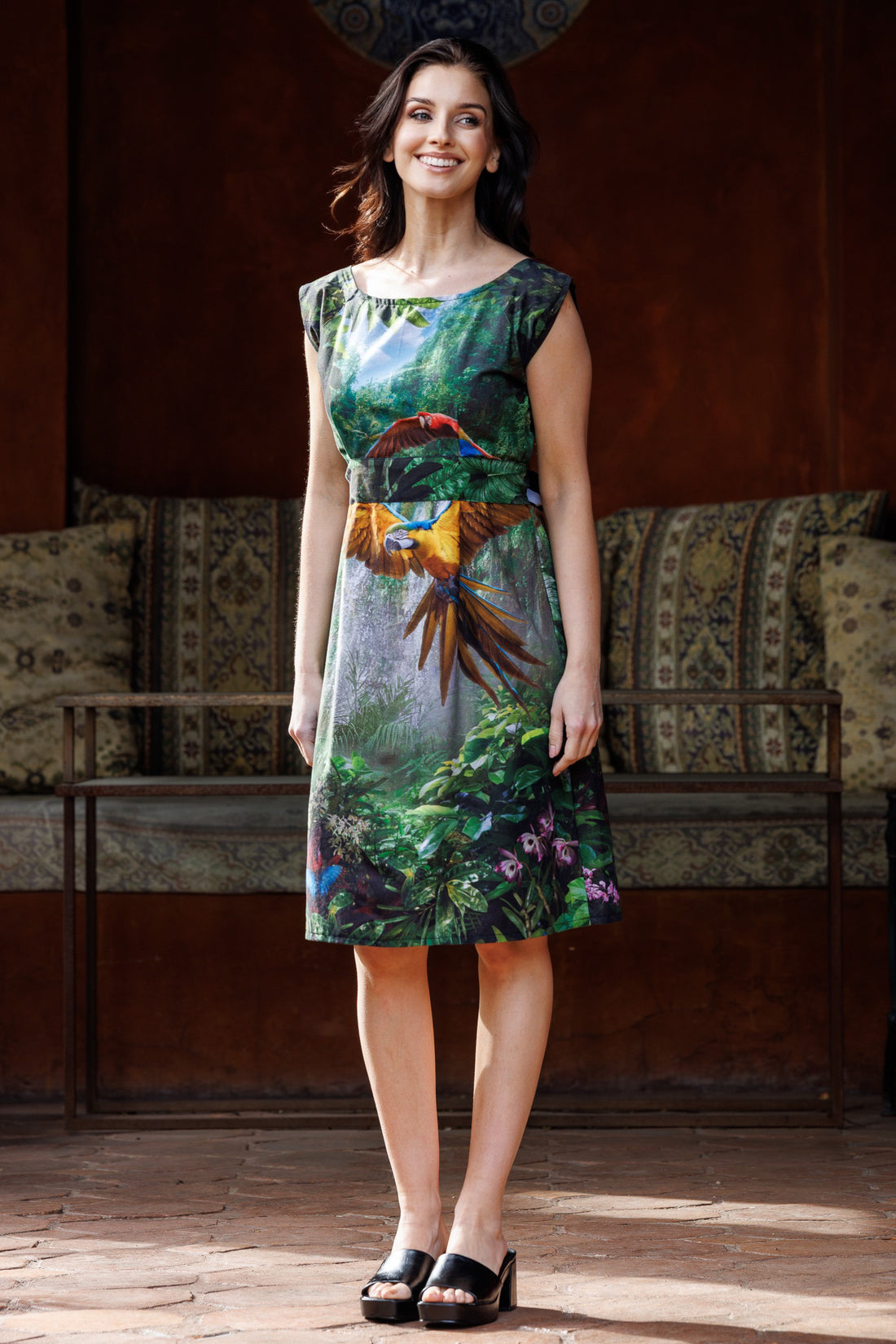 Tropical  Paradise Belted  Blouse Dress
