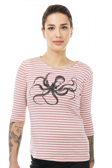 Pink Striped Octopus 3/4 Sleeve Top