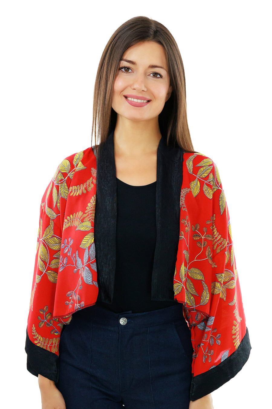 Red Cropped Kimono Jacket