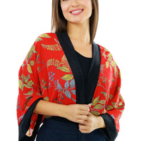 Red Cropped Kimono Jacket