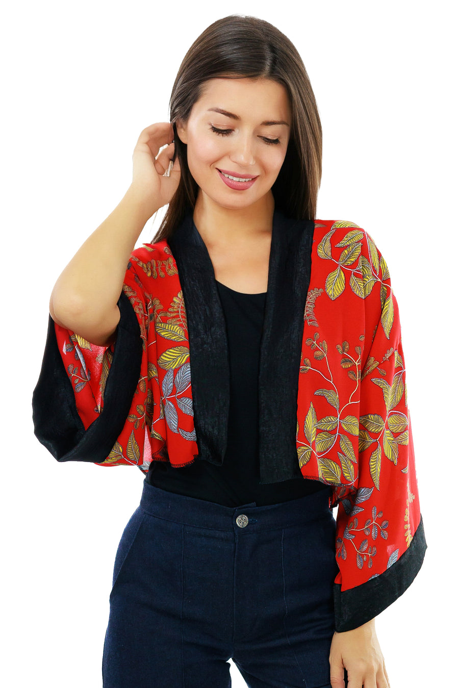 Red Cropped Kimono Jacket