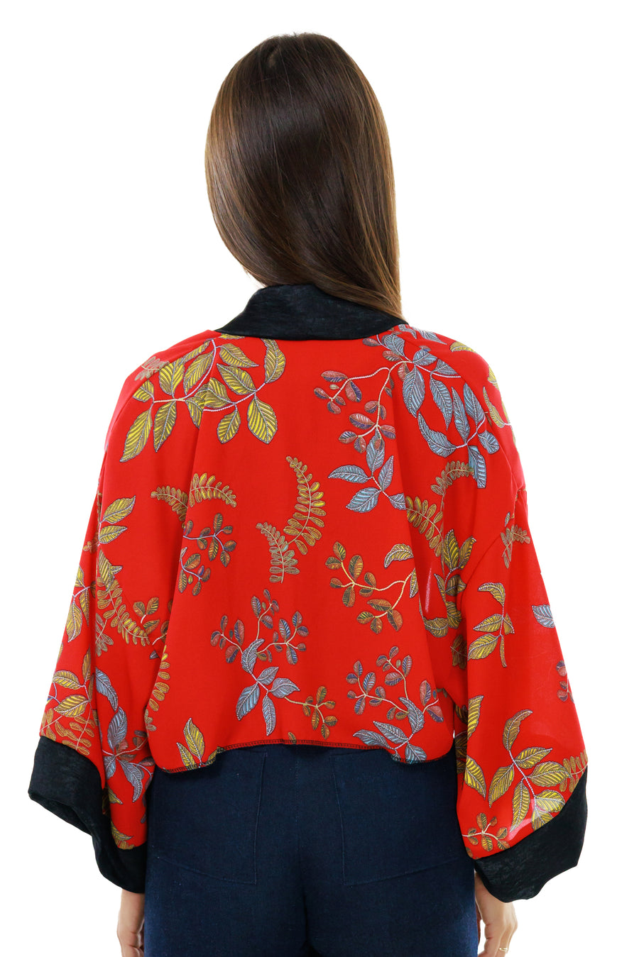 Red Cropped Kimono Jacket