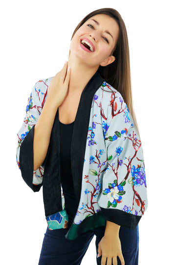 Blue Cherry Blossom Kimono Jacket