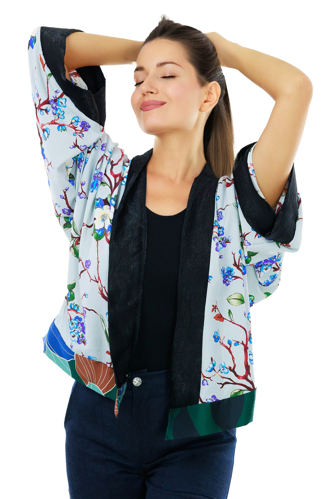 Blue Cherry Blossom Kimono Jacket