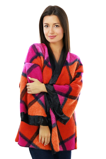 Pink Plaid Wool Coat