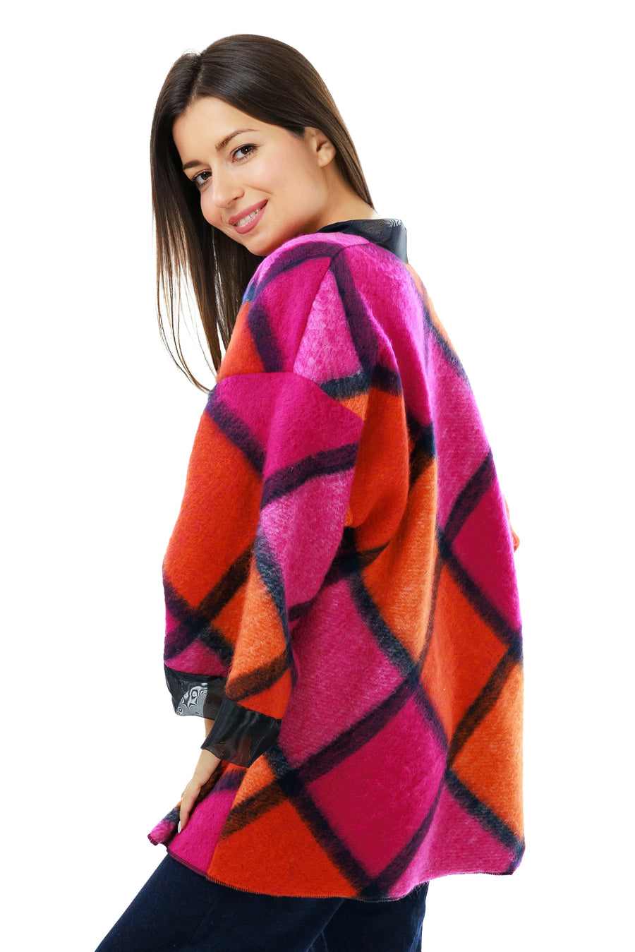 Pink Plaid Wool Coat