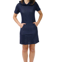 Short Sleeve Faux Denim Hoodie Dress