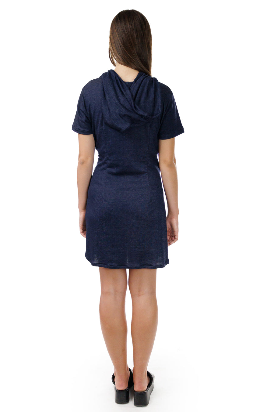Short Sleeve Faux Denim Hoodie Dress Matrushka Short Sleeve Faux Denim Hoodie Dress Matrushka